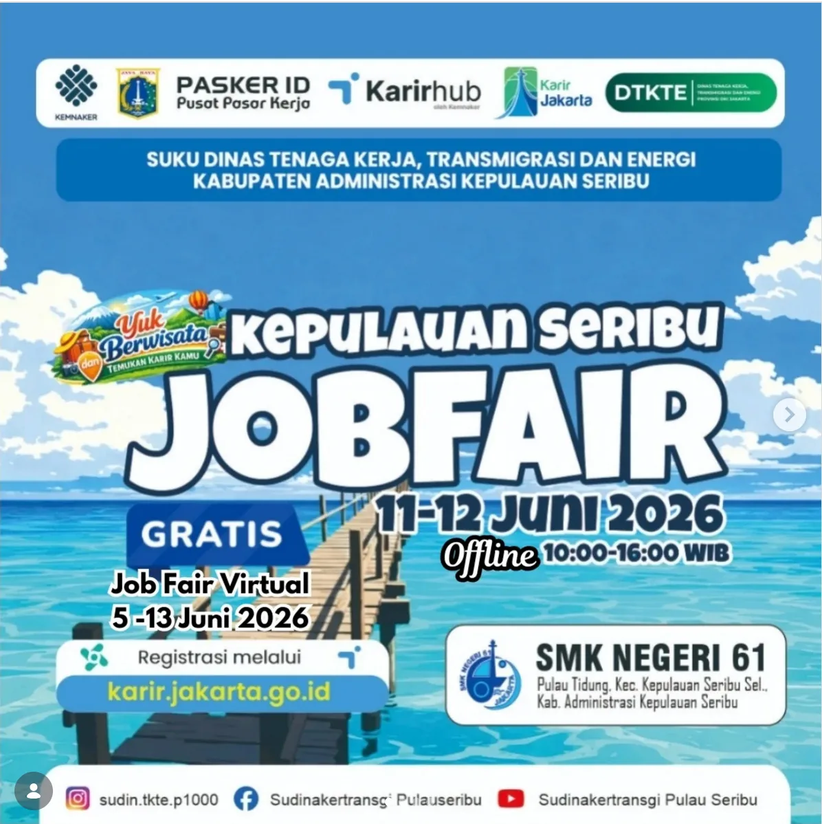 Job Fair Kabupaten Batang 2026 (Suku Dinas TKTE Wilayah Kepulauan Seribu) : 10-11 Juni 2026